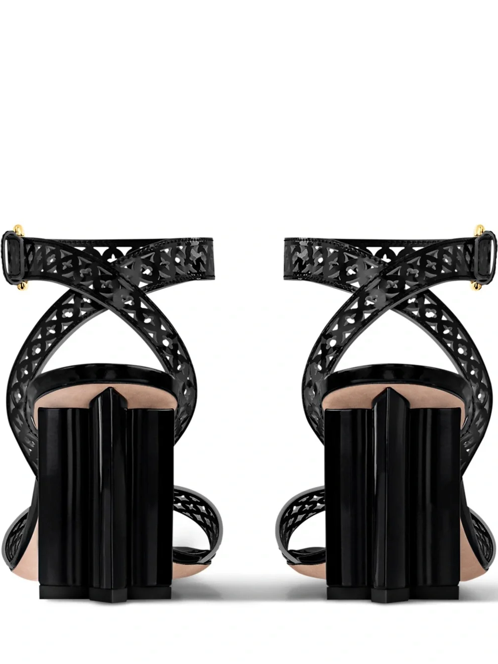 NEW! Louis Vuitton Silhouette Black Patent Leather Sandals - Cute LV heel!